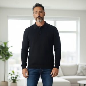 Yves Saint Laurent Black Long Sleeves Polo Shirt Vintage wool&cotton fabric sz48